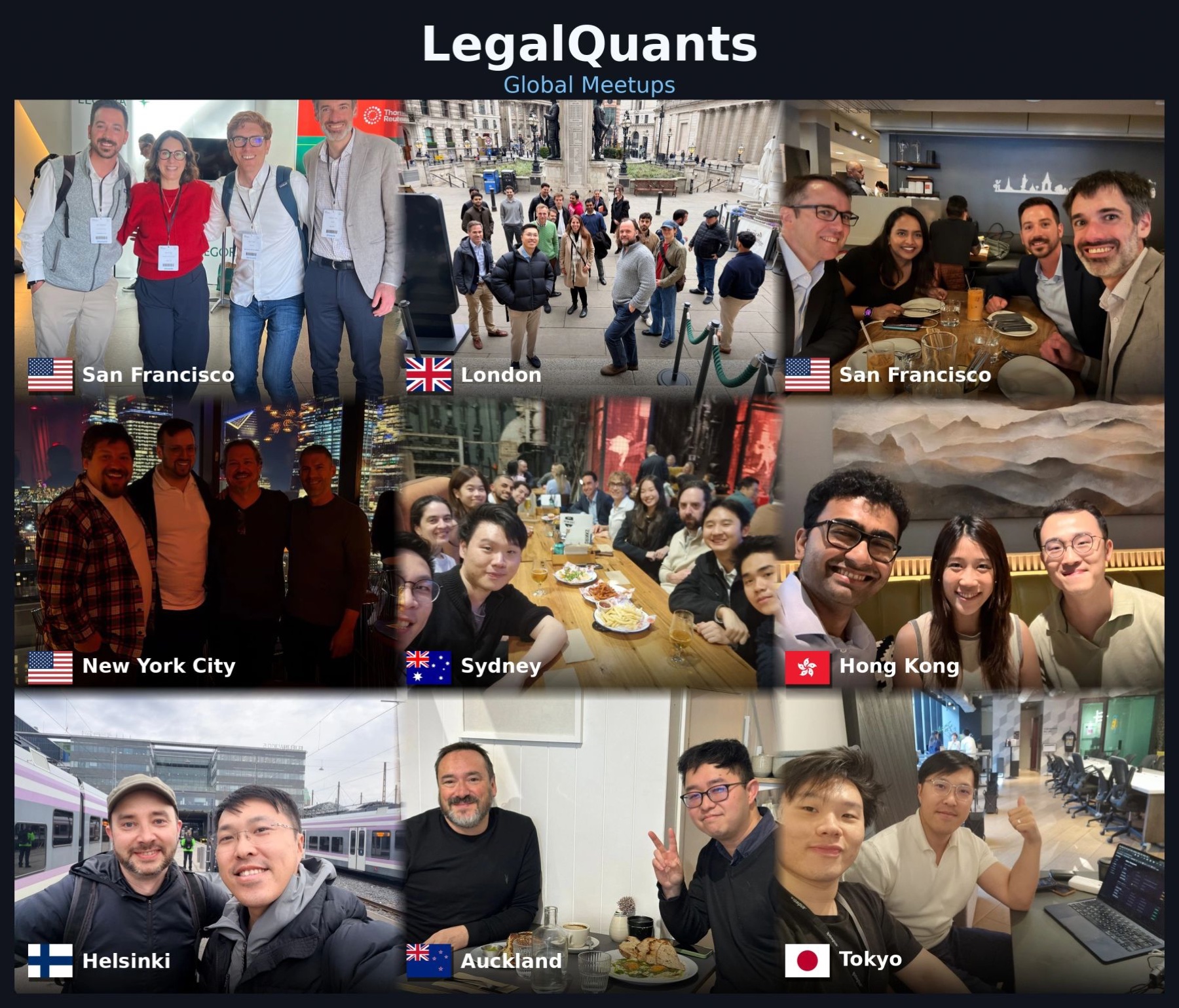 LegalQuants meetups — San Francisco, London, New York, Sydney, Hong Kong, Helsinki, Auckland, Tokyo